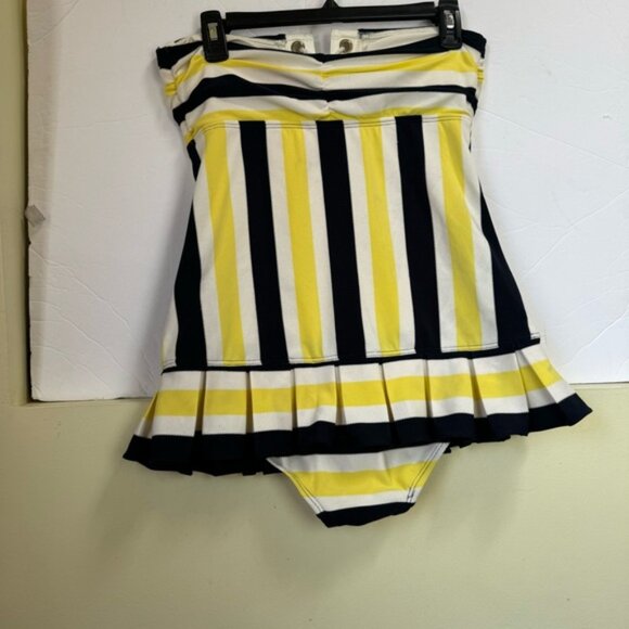 Juicy Couture Pleated Skirt Striped Nautical Swimsuit One Piece Pin Up Retro M - Picture 3 of 16